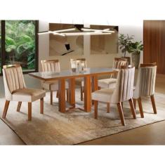 Conjunto Sala de Jantar Lottus Mesa Tampo MDF e Vidro com 6 Cadeiras S