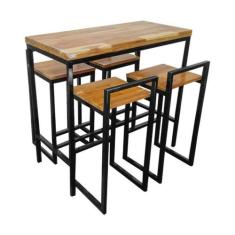 Conjunto Mesa Bistrô Industrial 1,20m Teca Com 4 Banquetas Industrial 