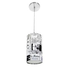 Lustre Pendente Cilindrica De Cupula 14x25cm Jornal - MARRYLUZ