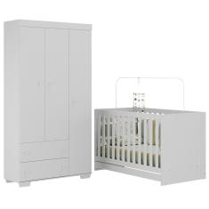 Quarto Infantil Com Berço Colchão Incluso E Guarda-roupas Algodão Doce Multimóveis Mp4248 Branco