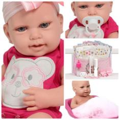 Boneca Bebê Reborn Menina Articulada Carequinha Linda 43cm - Cegonha R