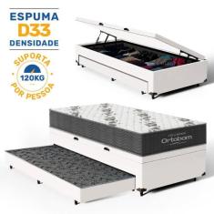 Cama Box Baú com Colchão de Espuma D33 Ortobom Airtech 100 + Auxiliar 