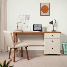 Escrivaninha 150cm 3 Gavetas Tampo Pés em Madeira Maciça Pinus Ananda CabeCasa MadeiraMadeira