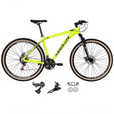 Bicicleta Aro 29 Absolute Nero 4 Câmbios Shimano 24v Garfo Suspensão Pneu Faixa Bege Amarelo 19