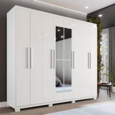 Guarda-Roupa Casal 8 Portas 4 Gavetas com Espelho com Pés Montreal 100% MDF Montreal Branco Brilhante