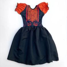 Fantasia Infantil Vestido Bruxa Bruxinha Manga Laranja Menina Hallowee