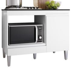 Balcão De Cozinha Para Cooktop E Forno Microondas Carla Amêndoa Preto