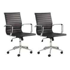 Kit 2 Cadeiras Executivas Escritório Royal Baixa PU Sintético Preta G5