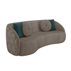 Sofá Decorativo 240cm com Almofadas Redondas Clarke Veludo Bege - Gran Belo