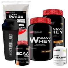 Kit 2x Whey Waxy Whey 900g+ BCAA 100g+ Creatina 100g+ Waxy Maize 800g+ Coq- Bodybuilders-Unissex
