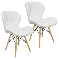 Kit 2 Cadeiras Charles Eames Eiffel Slim Wood Estofada - Branca - Maga