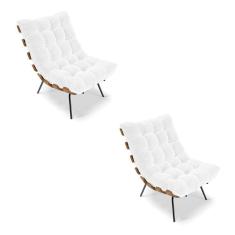 Kit 02 Poltronas Costela Corano Base Metálica Preto Branco