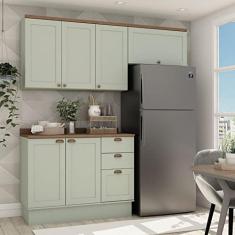 Cozinha Completa Aéreo 4 Portas Balcão 2 Portas 3 Gavetas com Tampo e Rodapé luminata Genialflex Verde Mint/ébano