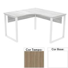 Mesa de Escritório em L Pé Tubular Pe25 em Mdp 125 x 125 x 60 cm Cor Noce Naturalle e Base Branca
