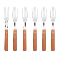 Conjunto de Garfos de Mesa Tramontina Dynamic com Lâminas em Aço Inox e Cabos de Madeira Natural 6 Peças