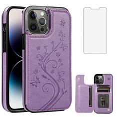 Capa de telefone para iPhone 14 Pro de 6,1 polegadas com protetor de tela de vidro temperado e suporte de cartão capa carteira suporte flip acessórios para celular iPhone14Pro 5G i i-Phone i14