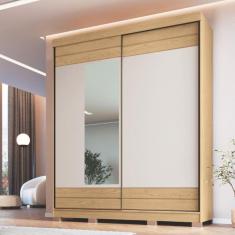 Guarda Roupa Solteiro com Espelho 2 Portas de Correr 3 Gavetas Magno Móveis Castro