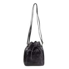 Mini bolsa saco em couro croco Nathy - Preto