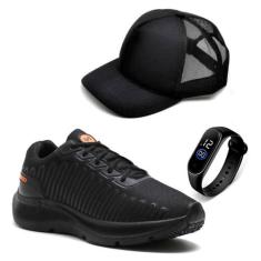 Tênis Masculino Esportivo Academia Caminhada Leve + Relógio e Boné - D