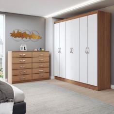 Guarda-Roupa Casal Claire 6 Portas 2 Gavetas com Cômoda 10 Gavetas Dem