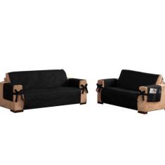 Kit Capa De Sofá 2 E 3 Lugares King Com Laço Preto - Beatriz Enxovais