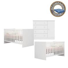 Quarto de Bebê Berço Gemeos Colchão Physical e Cômoda Doce Sonho Branc