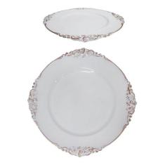 Sousplat De Plastico Redondo Branco Com Borda Arabesco Metal - Oem