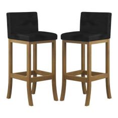 Kit 2 Banquetas Alta Encosto Estofado 38x100 Cm Ilha Espanha Madeira M