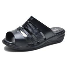 Sandália Pierrô Conforto ortopédica aberta couro legítimo cor preta, P