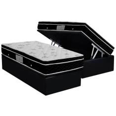 Cama Box Baú Solteiro: Colchão Molas Ortobom Nanolastic Physical + Base Crc Courano Black(88x188)