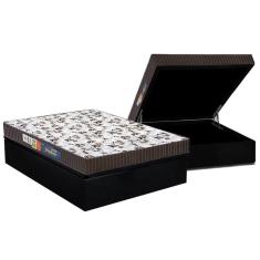 Cama Box Baú Casal: Colchão Espuma Polar D45 Pérola + Base Crc Suede Black(138X188)
