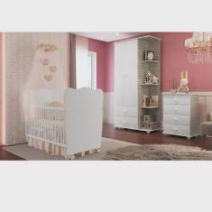 Quarto de Bebê Completo com 1 Berço Cama 1 Roupeiro 1 Cômoda Sol Móveis Percasa
