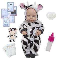 Boneca Bebê Reborn Fofinha Pelúcia Pode Dar Banho Vaquinha - Cegonha R