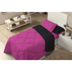 Kit Edredom Solteiro Dupla Face Ternura 04 peças - Pink/ Preto - Casa 