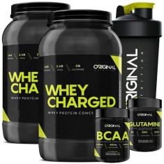 Kit 2X Whey 900G +Bcaa 60 Cáps + Gluta 100G +Shaker 600Ml-Unissex
