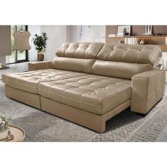 Sofá de Couro Legítimo Retrátil e Reclinável 2,35m Molas Ensacadas Cama inBox Majesty Bege