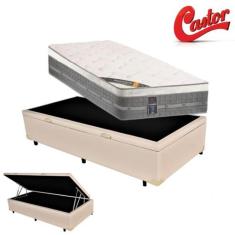 Cama Box Baú Solteiro Sintético + Colchão Castor Premium com Euro Pill