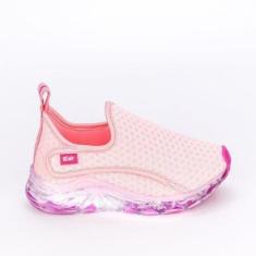 Tênis Infantil Led Kidy Light Calce Fácil Rosa e-Feminino
