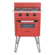 Fogão Portátil de 2 Bocas a Gás GLP Venax Gemini Vetrô Mesa Inox Acendimento Manual Vermelho