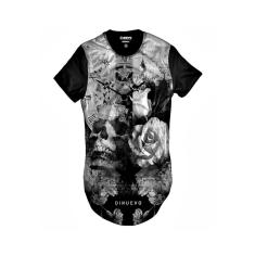 Camiseta Swag Caveira com Flor e Relógio Retrô Street Wear