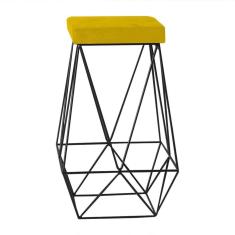Banqueta Decorativa Kathy Base Preta Suede Amarelo Gran Belo
