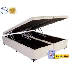 Cama Box Baú King Platinum Suede Bege Bipartido Com Pistão A Gás - 193x203x41