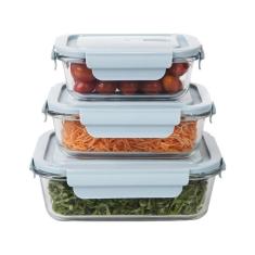 Conjunto De Potes De Vidro Hermético 3 Pçs Azul - Jgti042