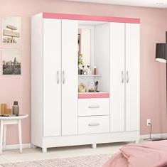 Guarda Roupa Capelinha 4 Portas Lord Demóbile Móveis Branco/Rosa