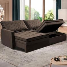 Sofá 3 Lugares Cama inBox Marselha com 180 cm de Largura, Retrátil, com Baú e Revestimento Suede Velusoft