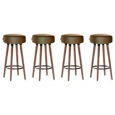 Kit 4 Banquetas Alta Pés Palito Roma Camel 70cm