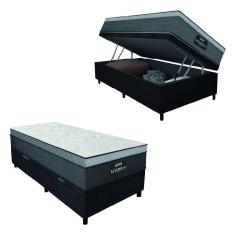 Cama Box Baú Solteiro Colchão Gazin Maximus Molas Ensacadas 88x188x65cm Cinza / Preto - Suporta até 120kg por Pessoa
