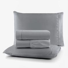 Jogo de Lençol 200 Fios King 4 Peças Algodão em Ponto Palito (Cinza)