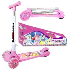 Super Patinete Infantil Meninas Princesas Rosa com Luzes 3 Rodas Freio na Caixa