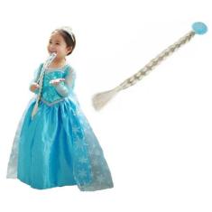 Vestido Fantasia Infantil Elza Frozen com Trança Pronta Entrega - Disn